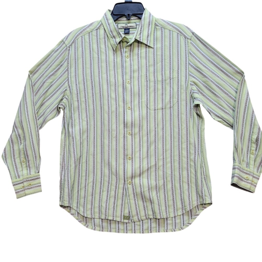 Tommy Bahama Mens‎ Long Sleeve Button Down Shirt Lime Green Stripe Size Medium